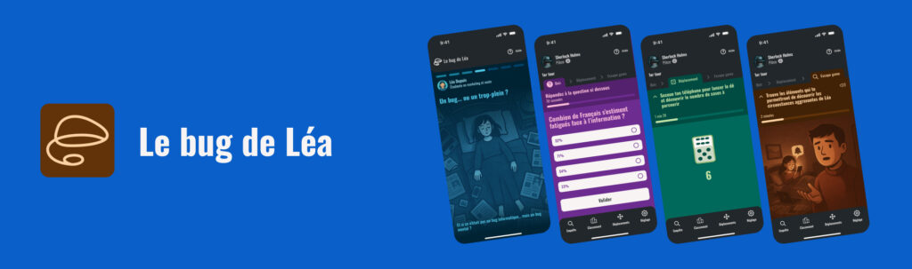 Écrans et logo de la web app "Le bug de Léa"